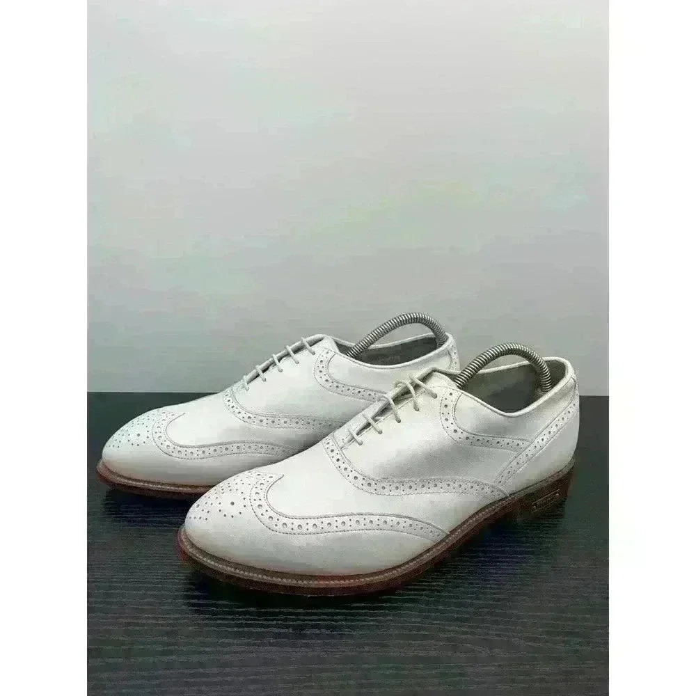 Etonic Ultimate White Leather Oxfords Wingtip Lace Up Golf Shoe Size US 9.5 D - Picture 1 of 11